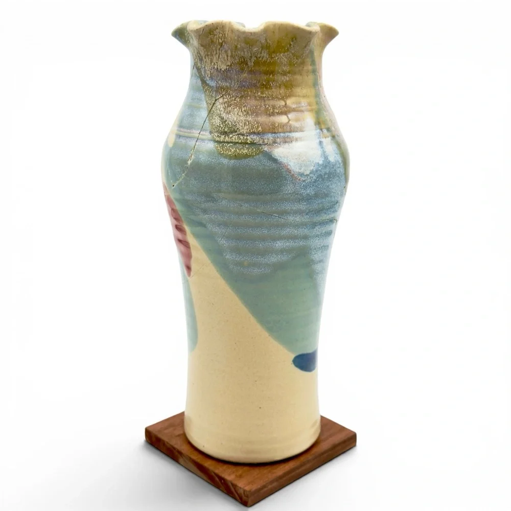 Kintsugi Vase 11” Hand Thrown Studio Pottery Gold Crack Art Personal Growth Gift